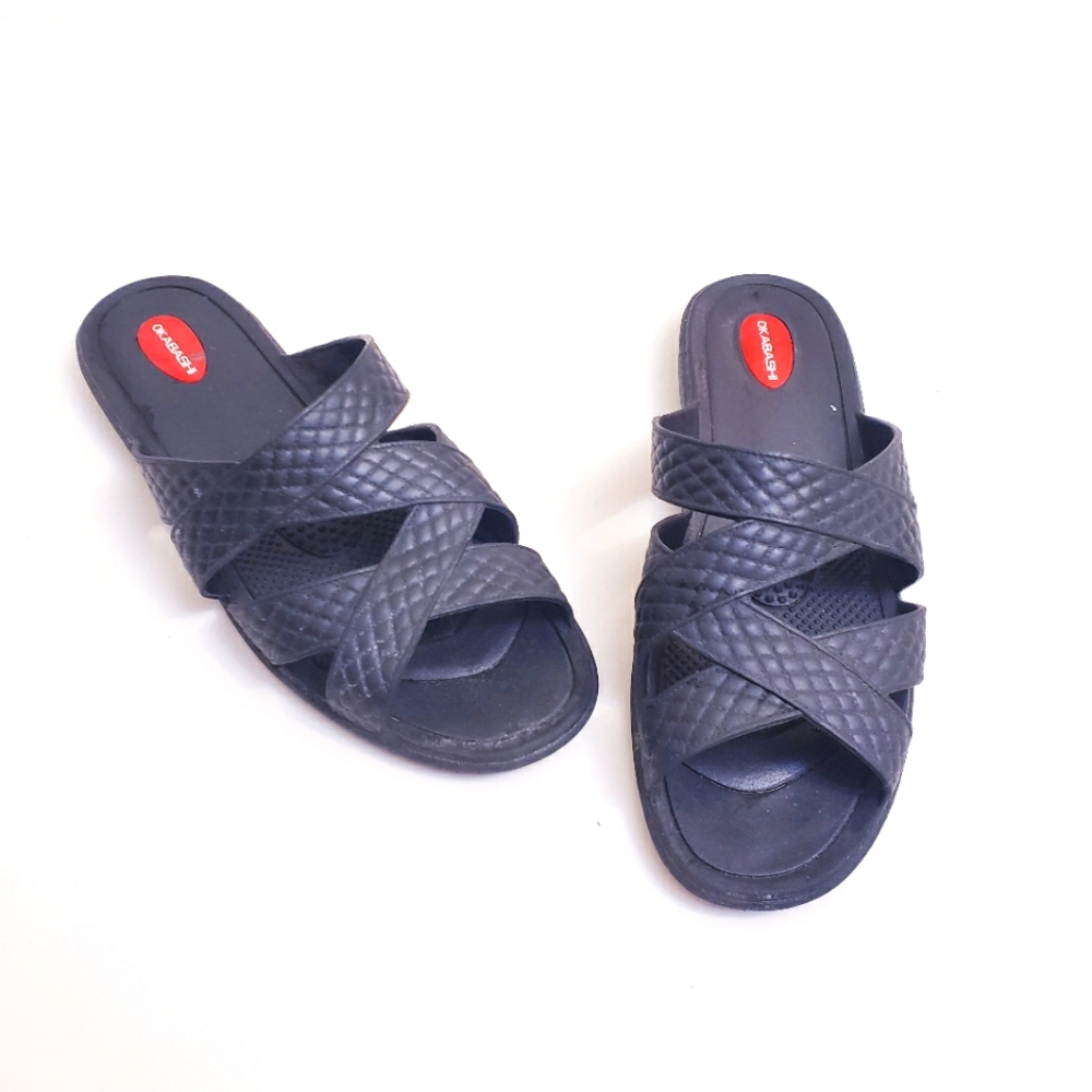 Okabashi Cross Strap Eco-Friendly, Waterproof Black Slide Sandals, Size L